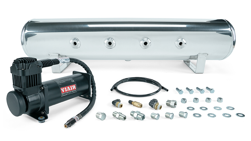 4 Gal. 7-Port Polished Tank W/ Viair 444c Black Compressor, 1/4\" & 3/8\" Fittings & Tank Mounting Hardware